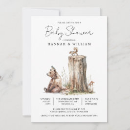 Watercolor Woodland Bear Baby Dusche Einladung