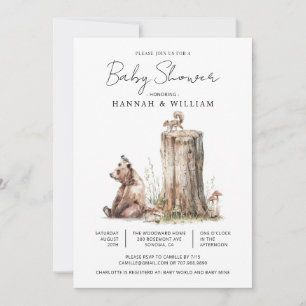 Watercolor Woodland Bear Baby Dusche Einladung