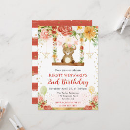 Watercolor Woodland Bear Kindergeburtstag Einladung