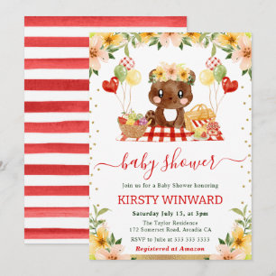 Watercolor Woodland Bear Picnic Baby Dusche Einladung