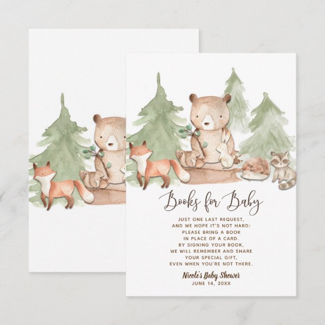 Watercolor Woodland Buchungsanfrage Kinderdusche Einladung (Vorne/Hinten)