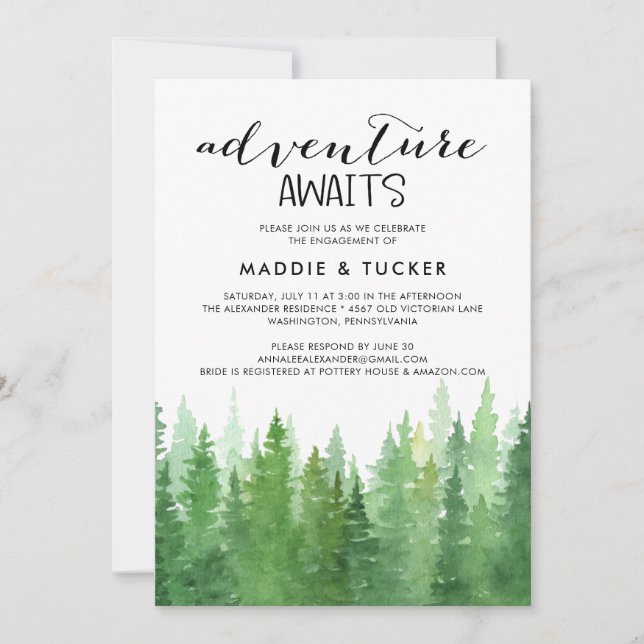 Watercolor Woodland Engagement Party Einladung (Vorderseite)