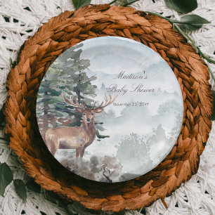 Watercolor Woodland Forest Stag Kinderdusche Pappteller