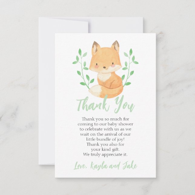 Watercolor Woodland Fox Babydusche Dankeskarte (Vorderseite)