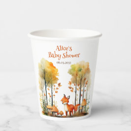 Watercolor Woodland Fox Babydusche Pappbecher