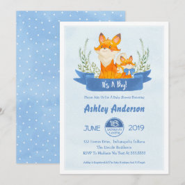 Watercolor Woodland Fox Boy Baby Dusche Einladung