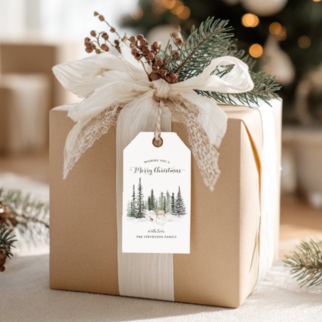 Watercolor Woodland Frohe Weihnachten Geschenkanhänger (Watercolor Woodland Merry Christmas Gift Tags)