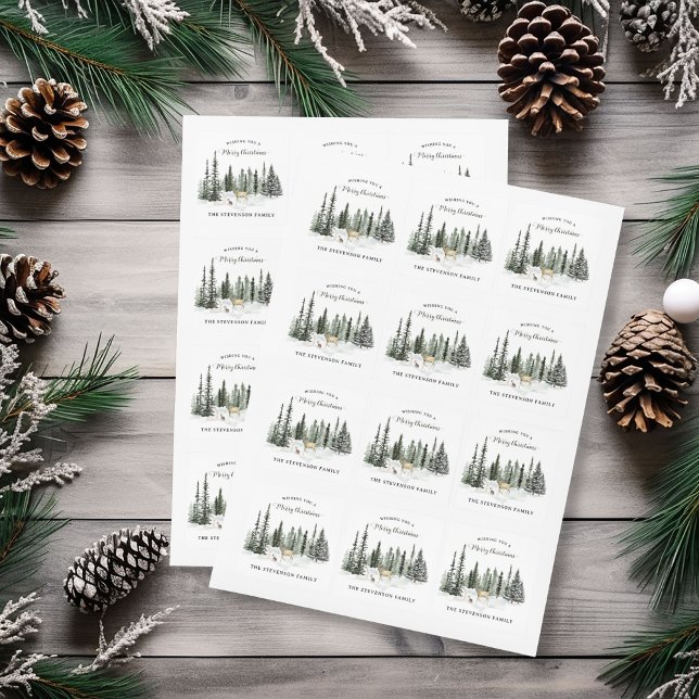 Watercolor Woodland Frohe Weihnachten Quadratischer Aufkleber (Watercolor Woodland Merry Christmas Square Sticker)