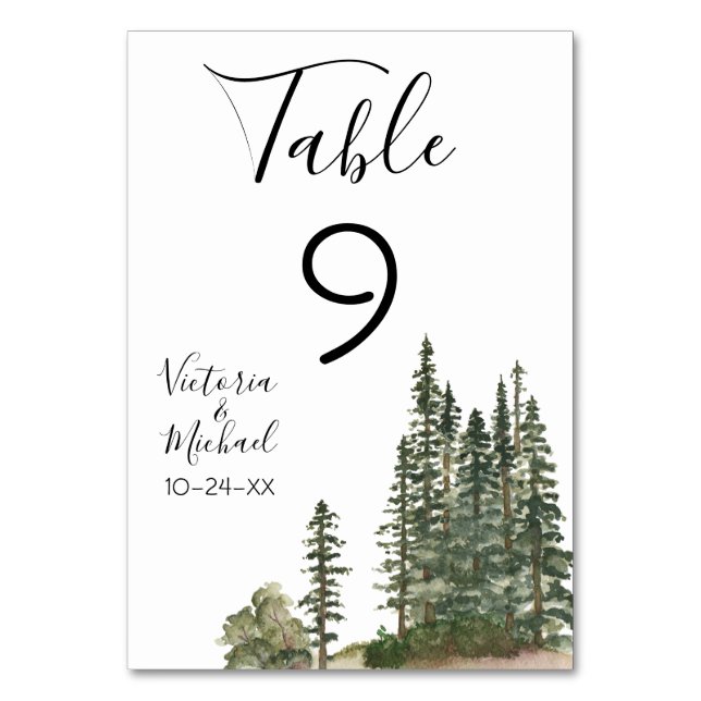 Watercolor Woodland Hochzeitkarten für Tischnummer (Vorderseite)