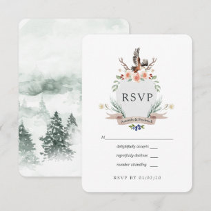 Watercolor Woodland Laurel Wappen Hochzeit RSVP Karte