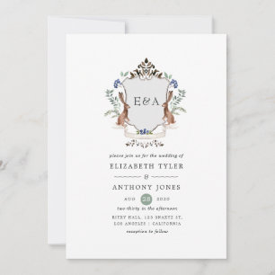 Watercolor Woodland Laurel Wappen Monogram Wedding Einladung