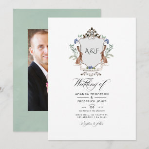 Watercolor Woodland Laurel Wappen Monogram Wedding Einladung