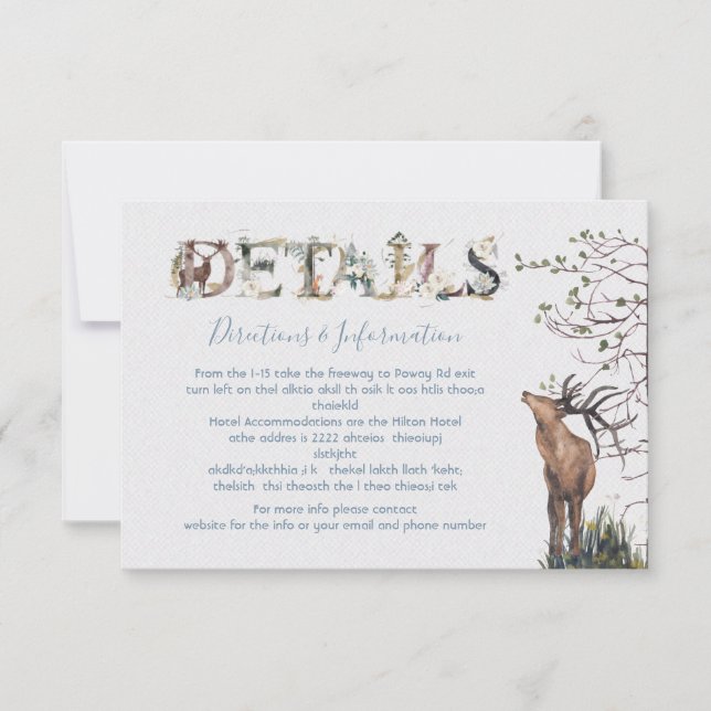 Watercolor Woodland Mariage Détails et carte d'inf (Devant)