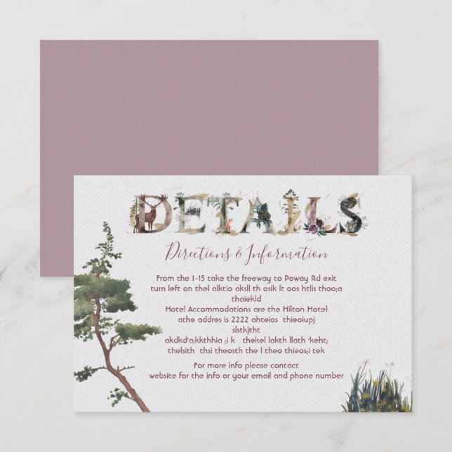 Watercolor Woodland Mariage Détails et carte d'inf (Devant / Derrière)