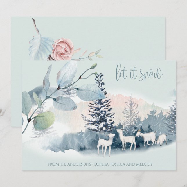 Watercolor Woodland Mountain Snow Goats Einladung (Vorne/Hinten)