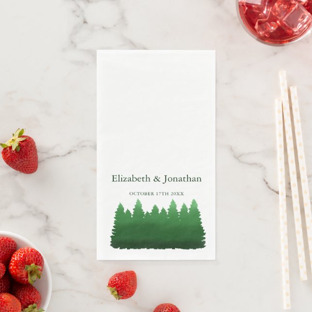 Watercolor Woodland Pines Wedding Napkins Serviette (Beispiel)