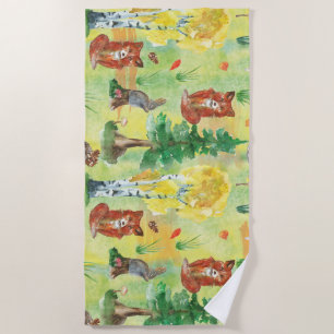 Watercolor Woodland Rabbit ,Hedgehog,fox Strandtuch
