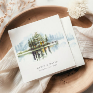 Watercolor Woodland Rustikaler See Hochzeit Serviette