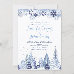 Watercolor Woodland Snowflakes Winter Wedding Inv Einladung