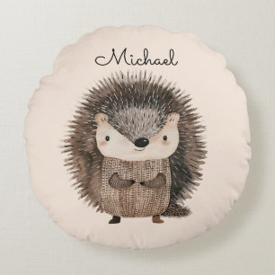 Watercolor Woodland Tierische Igel Personalisiert Rundes Kissen