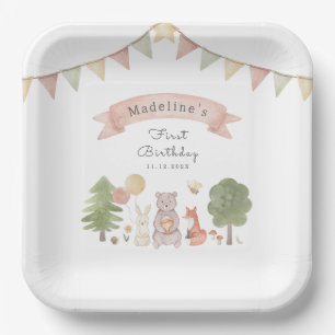 Watercolor Woodland Waldfreunde Pappteller