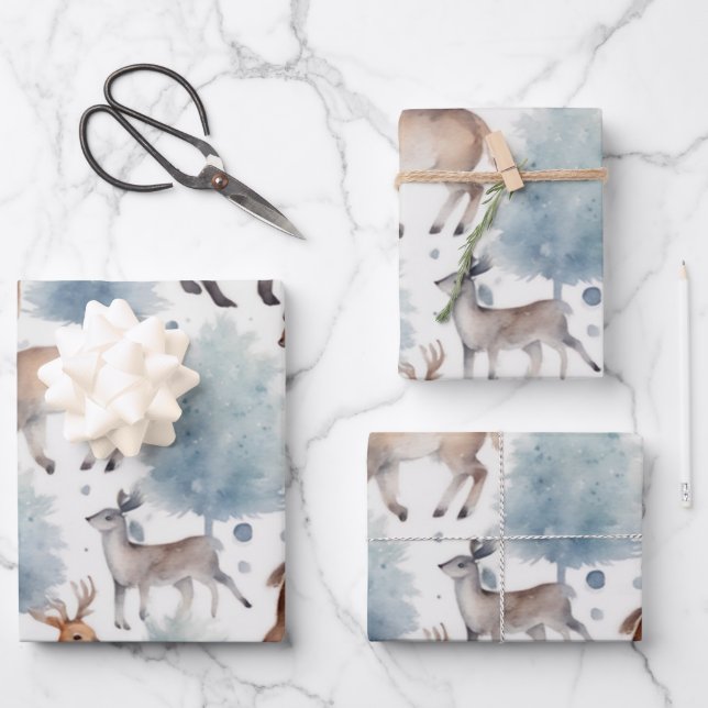 Watercolor Woodland Whimsy: Eine Medley von Gentle Geschenkpapier Set (Vorderseite)