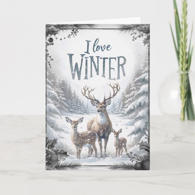Watercolor Woodland Winter Dez Karte (Vorderseite)