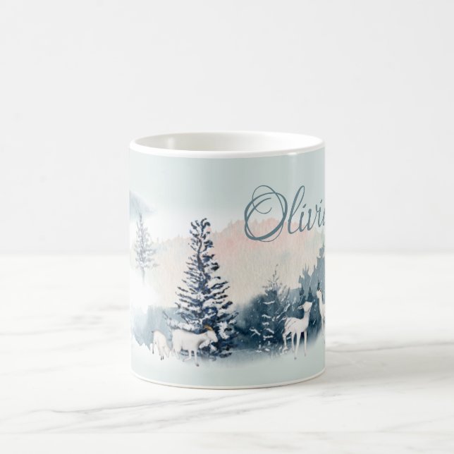 Watercolor Woodland Winterziegen Kaffeetasse (Mittel)