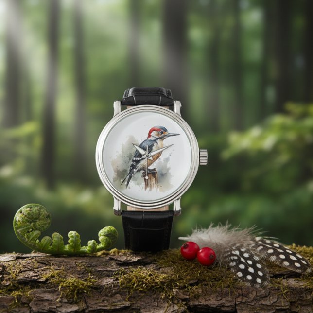 Watercolor Woodland Woodpecker Armbanduhr (Von Creator hochgeladen)