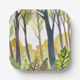 Watercolor Woods | Grüne Naturwaldmalerei Pappteller