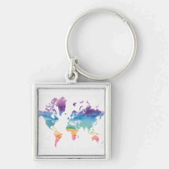 Watercolor World Map Schlüsselanhänger (Vorne)