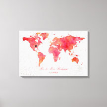 Watercolor World Map Wedding Alternative Guestbook