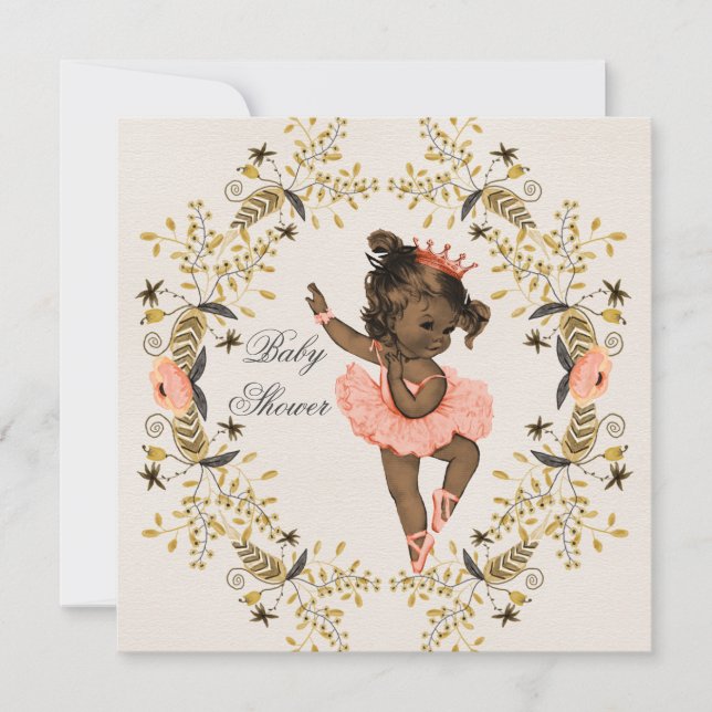 Watercolor Wreath Ethnic Ballerina Babydusche Einladung (Vorderseite)
