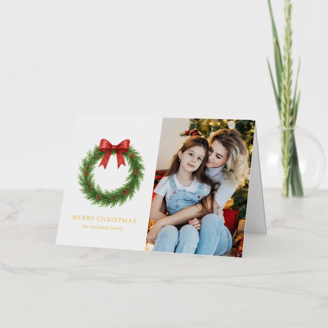 Watercolor Wreath Foto Modernes Weihnachtsfest (Vorderseite)