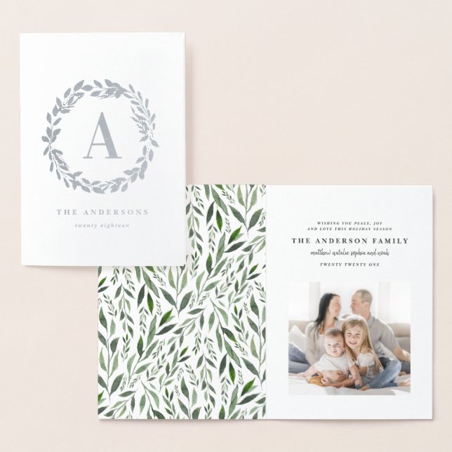 Watercolor Wreath-Fotoinitiale/-monogramm Folienkarte (Anzeige)