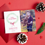 Watercolor Wreath Frohe Weihnachten Photo<br><div class="desc">These beautiful and trendy Christmas and New Years greeting cards feature a sweet illustration of a watercolor Christmas wreath. Personalize these cards with your family photo and personal message for a one of a kind design that your friends and family will love and cherish.</div>