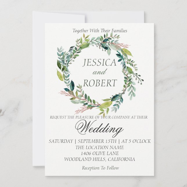Watercolor Wreath Garden Invitation de mariage (Devant)