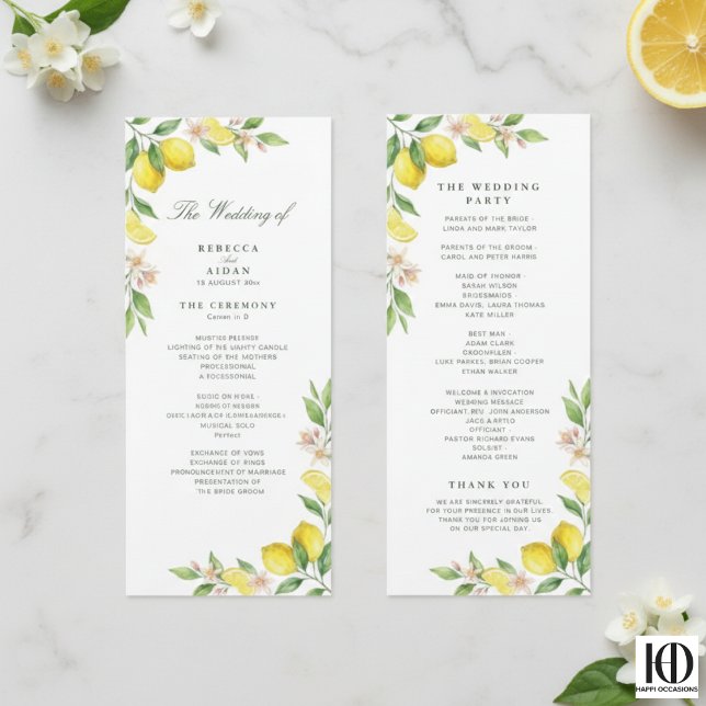 Watercolor Wreath Mediterranean Citrus Wedding Programm (Von Creator hochgeladen)