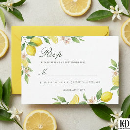 Watercolor Wreath Mediterranean Citrus Wedding RSVP Karte