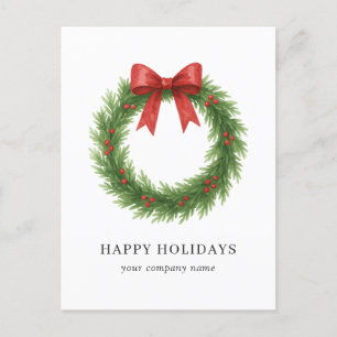 Watercolor Wreath Modern Business Christmas Feiertagspostkarte