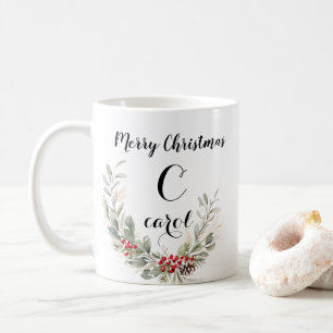 Watercolor Wreath Monogram und Skript Weihnachten Kaffeetasse