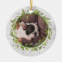 Watercolor Wreath on Wood Pet Photo Keramik Ornament