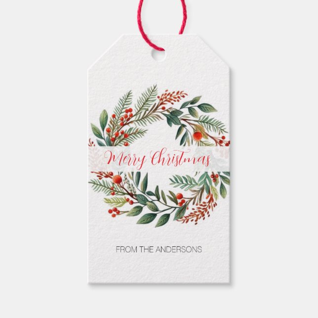 Watercolor Wreath Personalized Christmas Geschenkanhänger (Vorderseite)