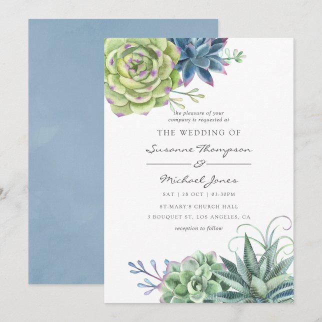 Watercolor Wüste Cactus succulents Wedding Einladung (Vorne/Hinten)