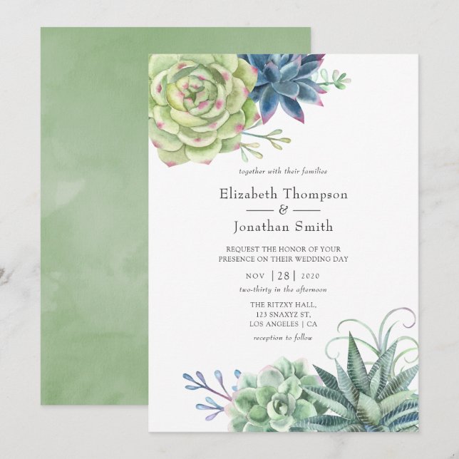 Watercolor Wüste Cactus succulents Wedding Einladung (Vorne/Hinten)