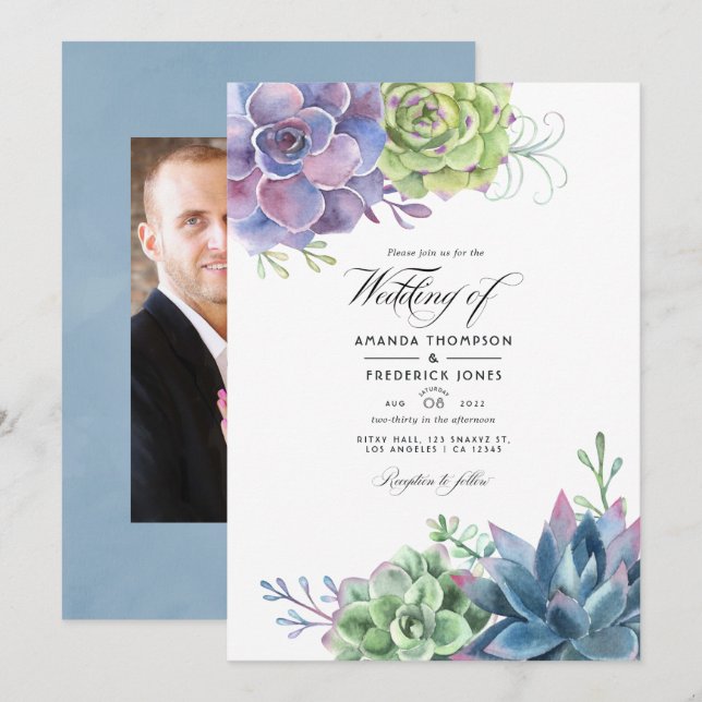 Watercolor Wüste Cactus succulents Wedding Foto Einladung (Vorne/Hinten)