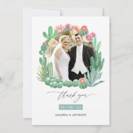 Watercolor Wüstensukkulente Hochzeitsfotocollage Dankeskarte
