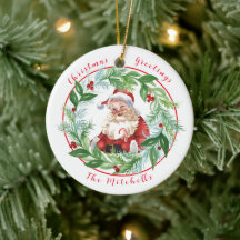 Watercolor Xmas Wreath Vintage Santa FAMILY PHOTO