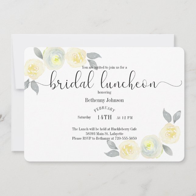 Watercolor Yellow Bridal Luncheon Einladung (Vorderseite)