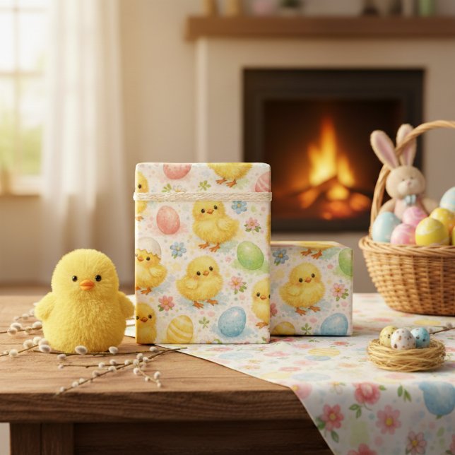 Watercolor Yellow Chick & Easter Egg  Geschenkpapier (Watercolor Yellow Chick & Easter Egg Wrapping Paper)